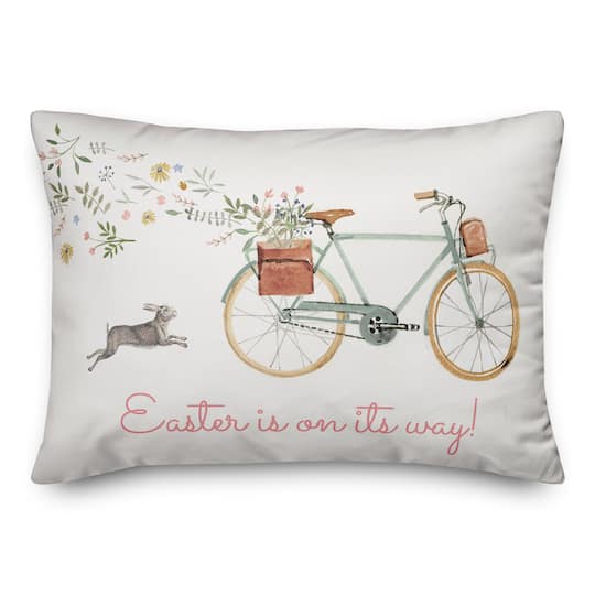 Easter Bunny & Bike Throw Pillow